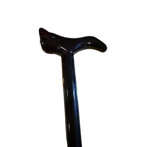Hand Carved & Painted Black w/Red Wood Wooden Cane Asian Dragon Marble in Mouth
